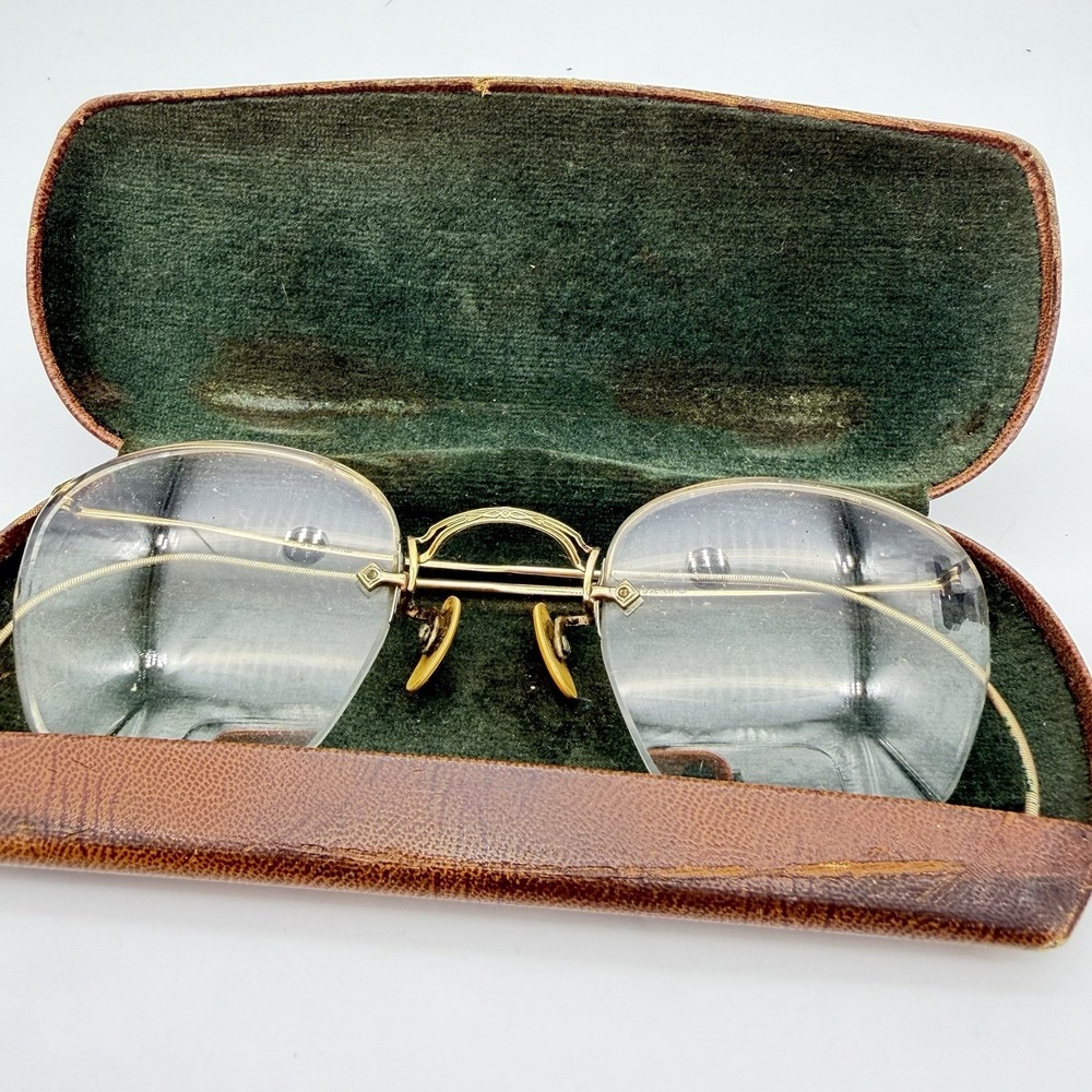 Antique Vtg Eyeglasses 1/10 12K Gold Filled‎ Bausch & Lomb Leather Case